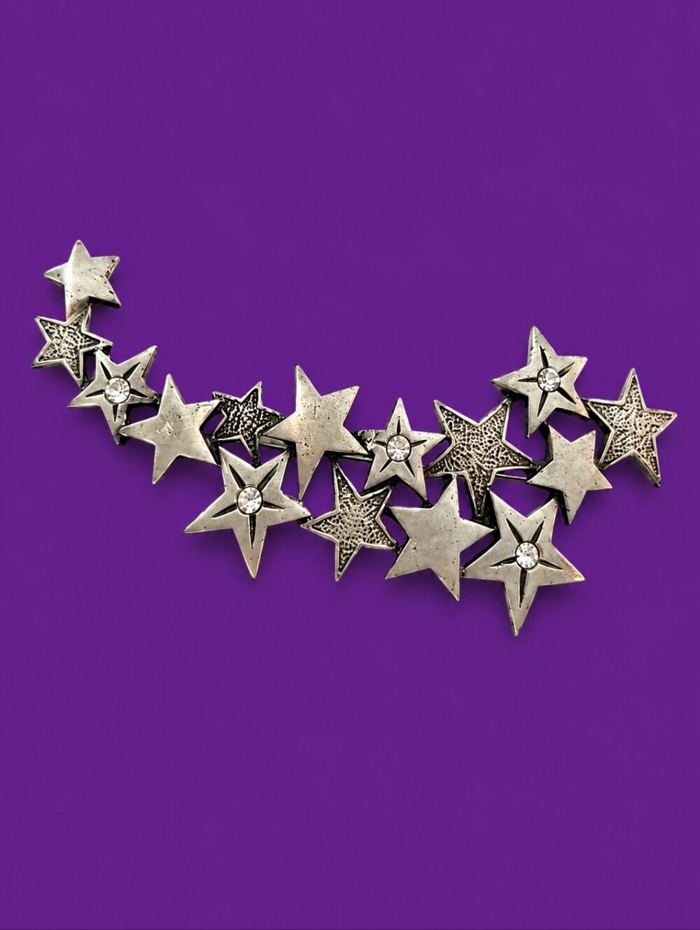 Vintage JJ Jonette Shooting Stars Pewter Brooch Pin
